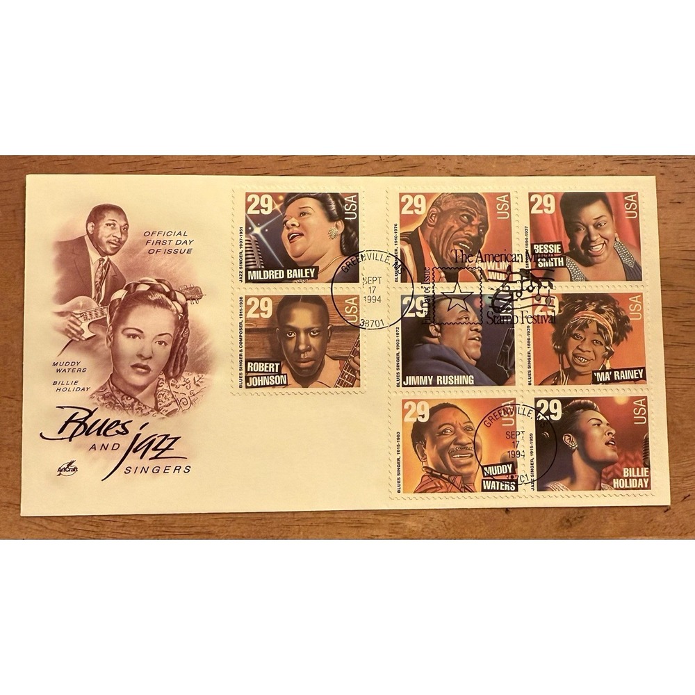 US FDC #2854-2861 Artcraft 1994 Greenville MS Blues Jazz Singers Music